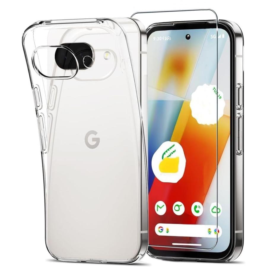 Cninyck Google Pixel 9a ケース クリア ガラスフィルム付き スマホケース ピクセル9a 薄型 耐黄変 グーグルピクセル 9a