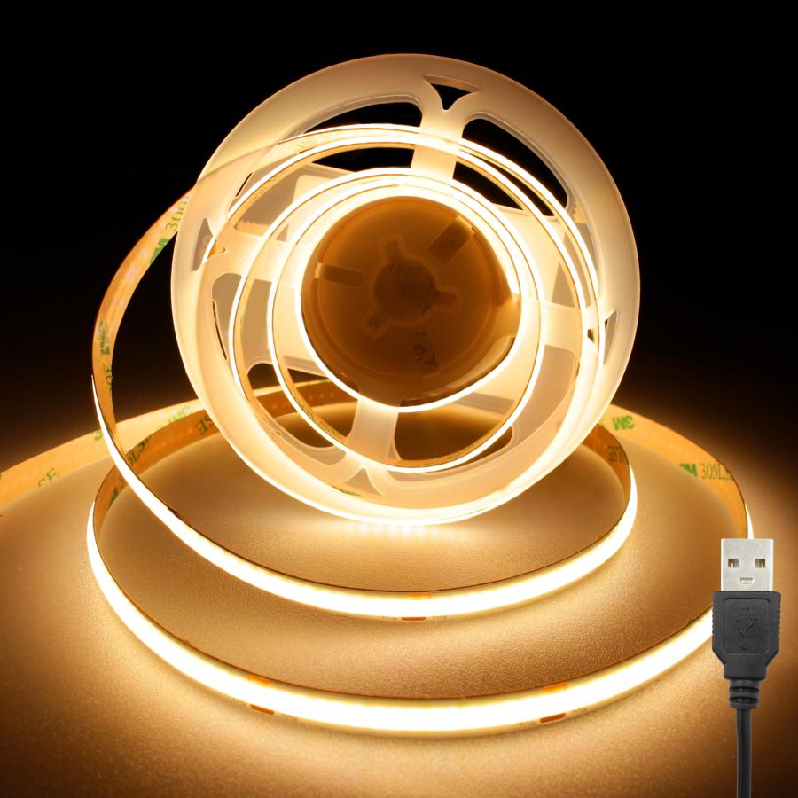 乐天商城 - USB COB LEDテープライト2m 5V 電球色 3000K 高輝度 高密度 フレキシブル LEDテープライト および 切断可能 取付簡単 工具
