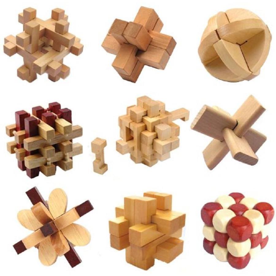 【神話広場】 立体 孔明 パズル 9種類 セット 3D 大人 知的 玩具 攻略図（説明書） 付 天然木 難解