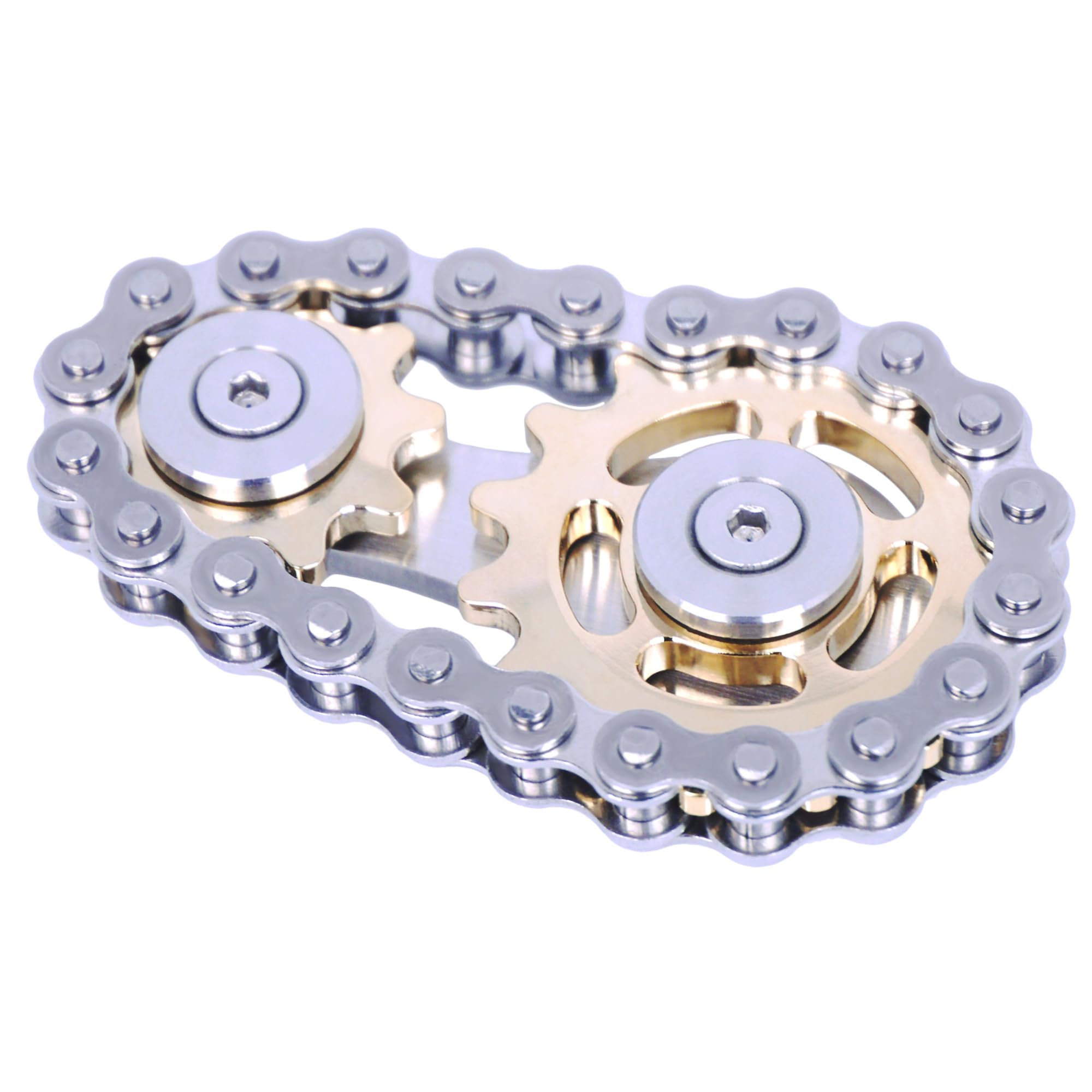 Fidget Spinner、リンケージバイクチェーンスピナーデザイン2ギアフィギティスピンフィンガーゲーム、滑らかなベアリングを備えた金属ステンレス鋼耐久性のある力学 - ゴールド