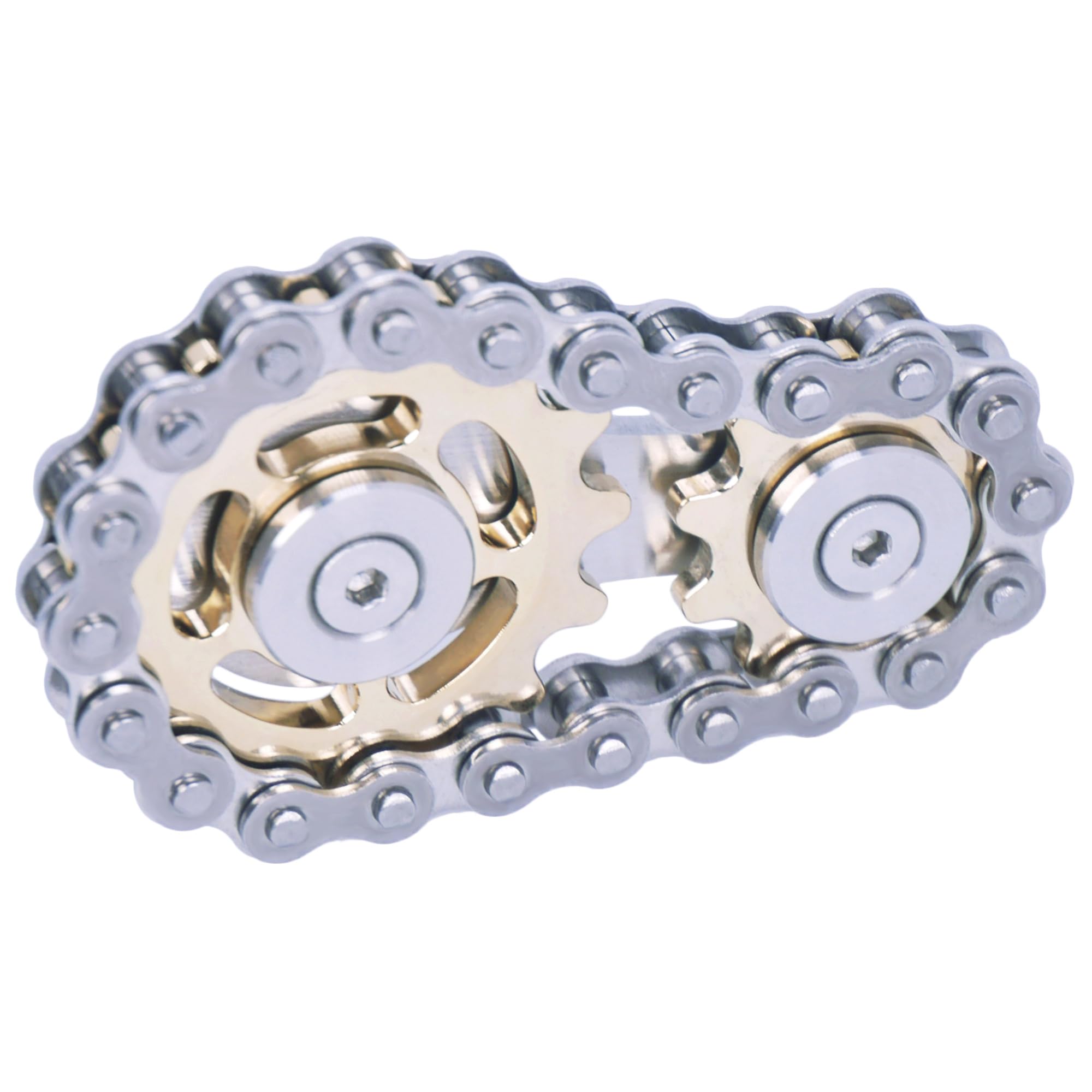 CREST shopのFidget Spinner、リンケージバイクチェーンスピナーデザイン2ギアフィギティスピンフィンガーゲーム、滑らかなベアリングを備えた金属ステンレス鋼耐久性のある力学 - ゴールド｜アングル2