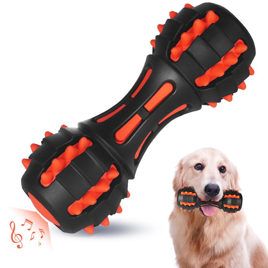 AUSCAT 犬 おもちゃ 噛む 歯磨き デンタルトイ 頑丈 音 犬のおもちゃ 大型犬 中型犬 ダンベル（黒赤）...