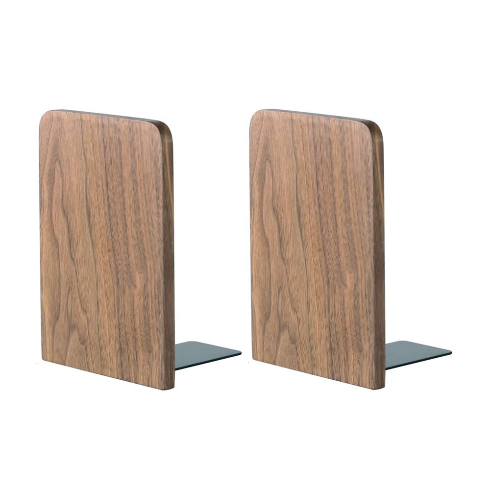 Muso Wood 木製 ブックエンド,8*13cm (1ペアパック) (ウォールナット)