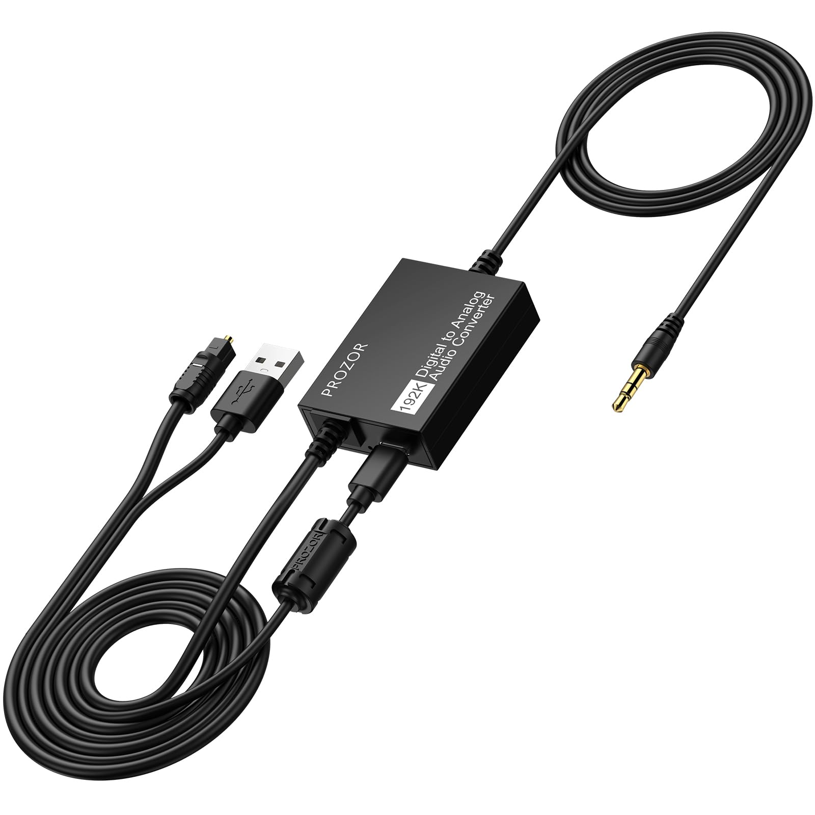 Rakuten - PROZOR 192kHz デジタル to アナログ 音声変換器 光デジタル to 3.5mm音声コンバーター 音声アンプチップ搭載 光ケーブル＆3.5mm音声ケーブル内蔵 設置簡単 軽量 小型 日本語説明書付き SPDIF/Toslink to