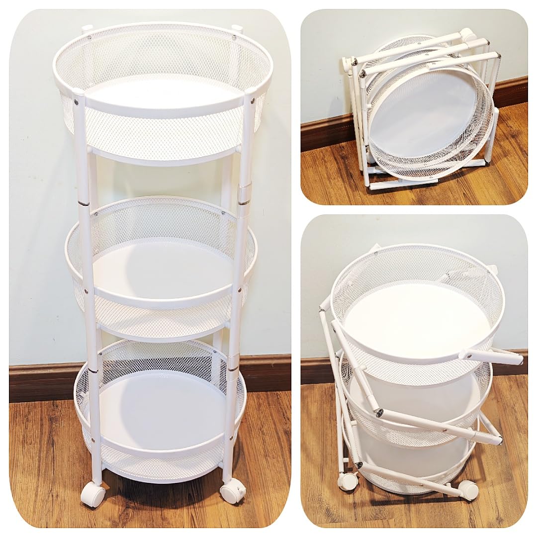 Secchuu キッチンワゴン スチール製ボデイ 折畳3段タイプ 耐荷重30KG 幅34.5cm×奥...