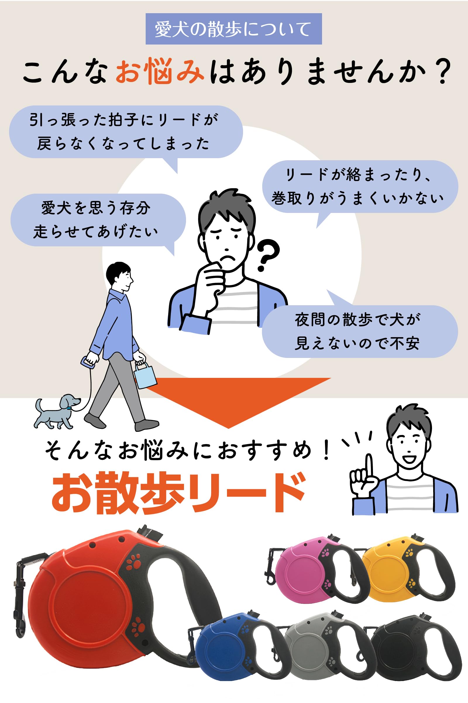 Rikopin(リコピン) リールリード 犬用リード 8m 伸縮リード 巻き取り式 耐荷重40kg 軽量 380g 長さロック機能付き 散歩用リード (ピンク)
