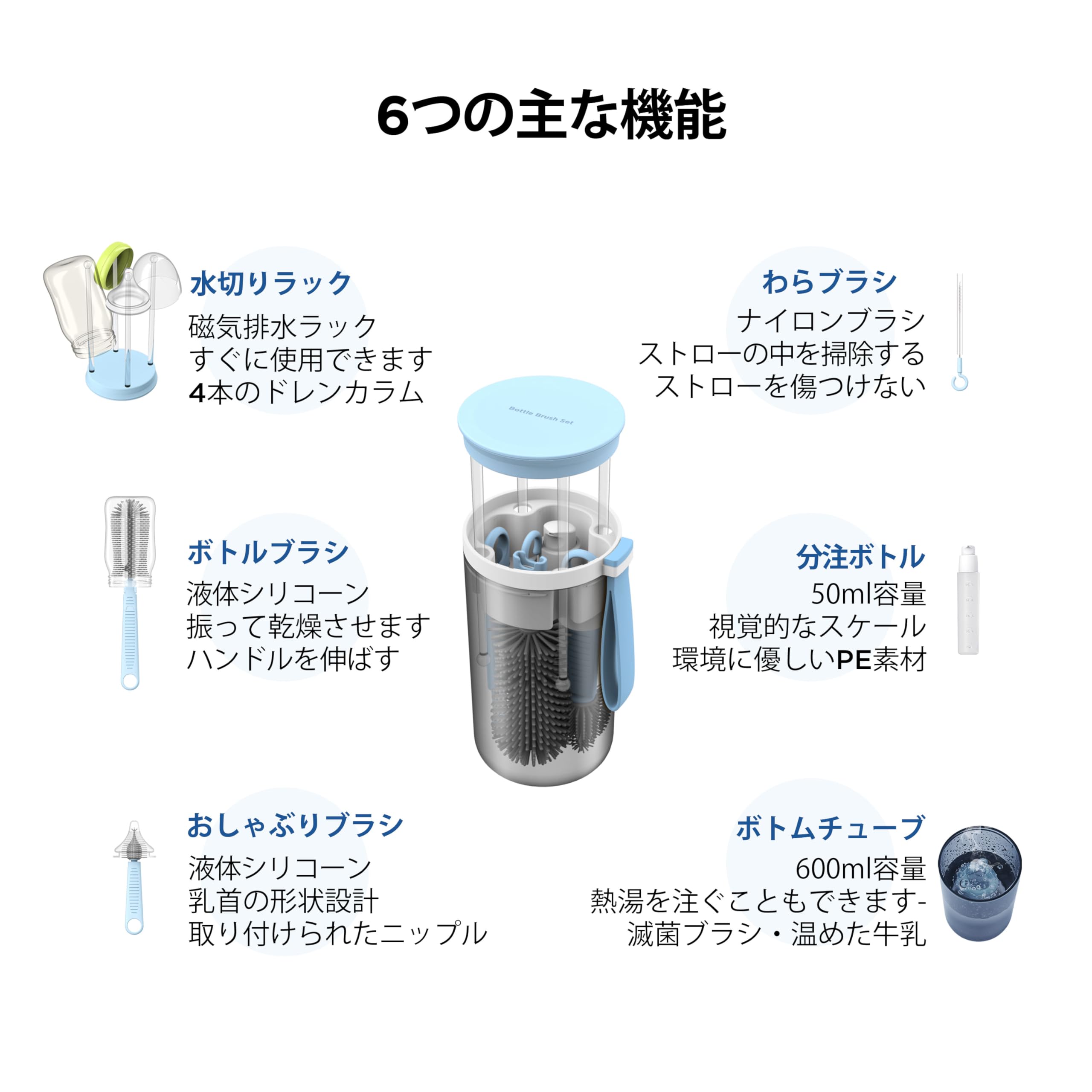VOGOGE 哺乳瓶洗い 旅行用哺乳瓶ブラシセット 哺乳瓶ラック付き 赤ちゃん旅行必需品 安全素材 BPAフリー ブルー crestshop-10042339 CREST shop サンプル画像2