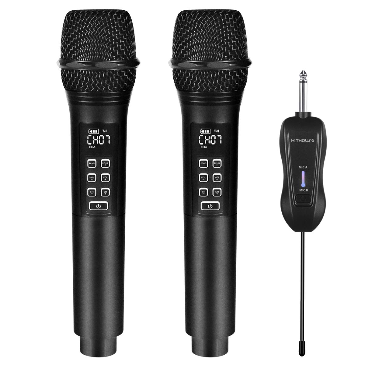 Kithouseワイヤレスマイク カラオケ 無線マイク 充電式ダイナミックマイク UHF 10チャンネル 技適認証済 ハンドヘルドマイク 6.35mmレシーバ付き 複数台同時使用 日本語取扱書付き 会議 カラオ