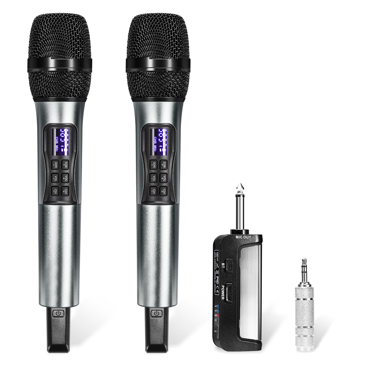 Kithouseワイヤレスマイク カラオケ 無線マイク 充電式ダイナミックマイク UHF 10チャンネル 技適認証済 ハンドヘルドマイク 6.35mmレシーバ付き 複数台同時使用 日本語取扱書付き 会議 カラオ