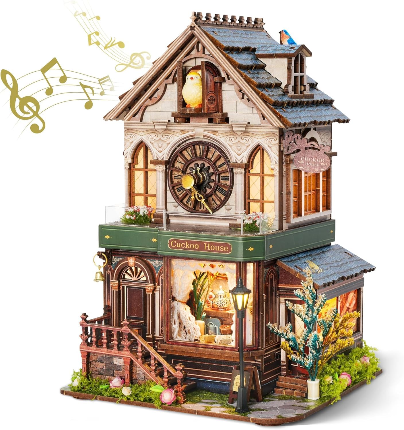 FUNPOLA 立体パズル 3Dパズル ブックヌック キット カッコウ音付き 木製パズル DIY ミニチュア ドールハウス 本棚入れ ブックエンド 展示用 クラフトセット 10代 初心者や中学生向け 201PC (カッ