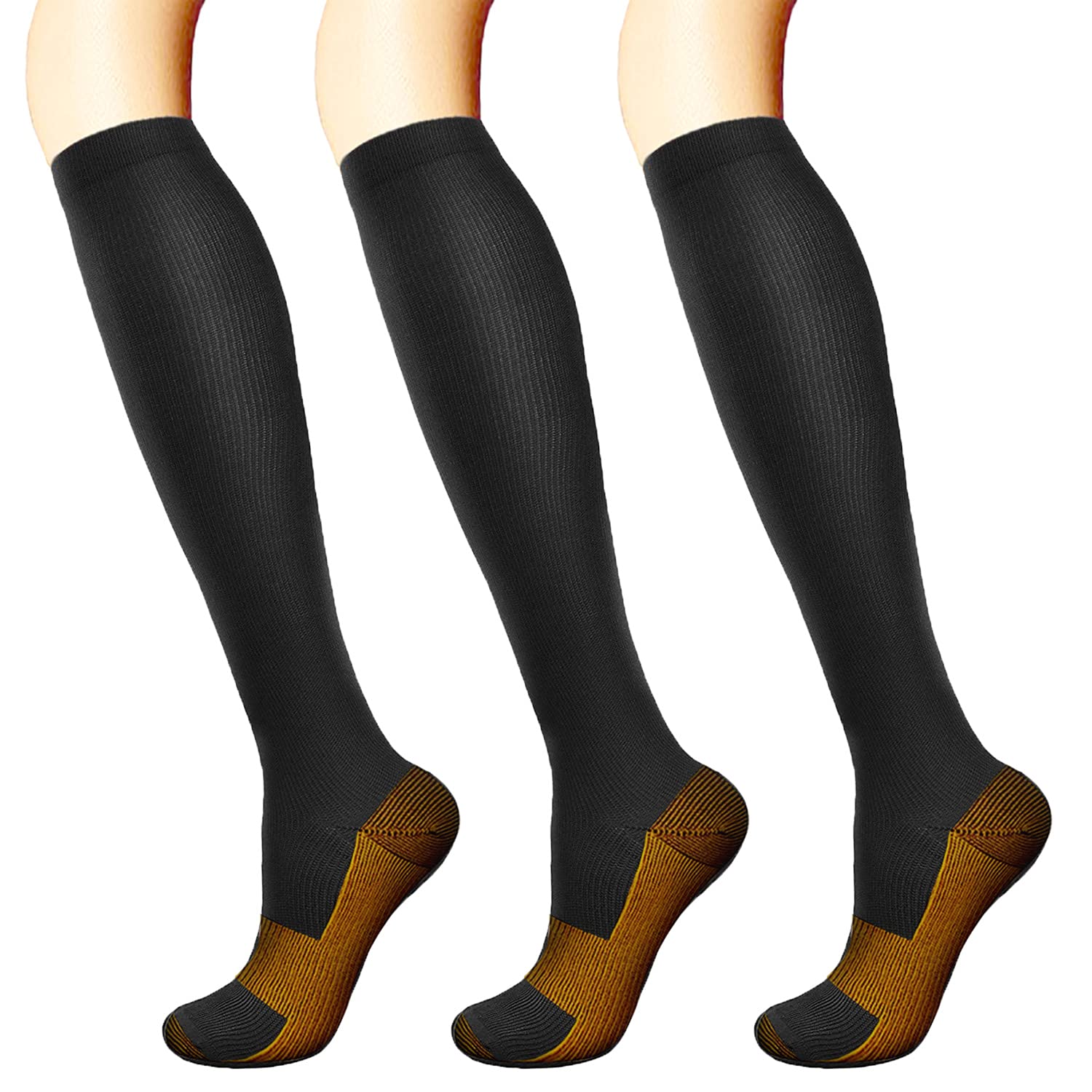 [MOOKISOO] 3足組 着圧ソック ハイソックス メンズ レディース スポーツソックス ひざ下ソック男女兼用 大きい 加圧ソックス圧着弾性靴下 ビジネスロングホーズ