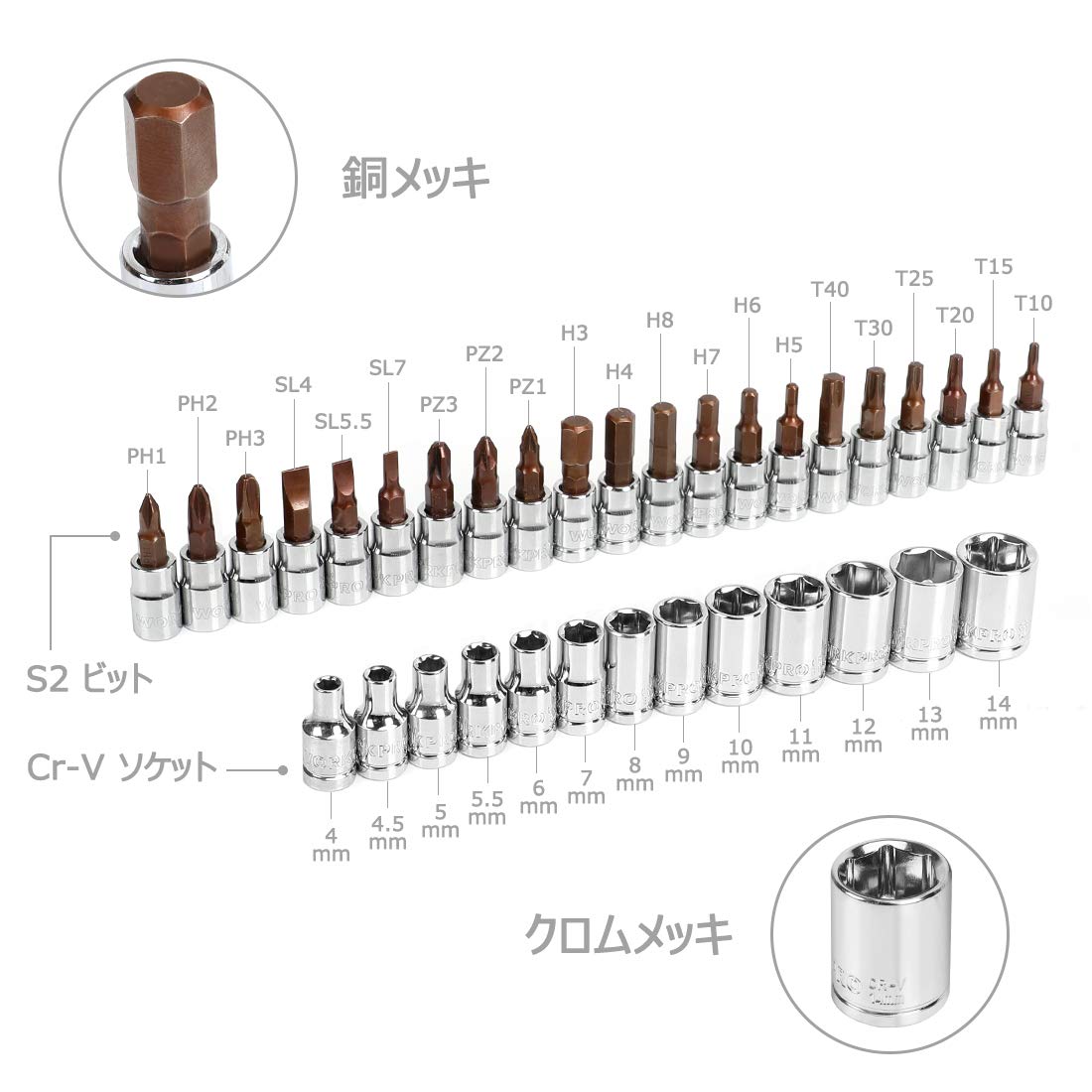 WORKPRO ソケットレンチセット ラチェットレンチ オフセットタイプ 差込角6.35mm（1/4インチ) 46点組 自動車修理 車メンテナンス ガレージツールセット 作業セット 工具 道具 専用収納ケース付 2
