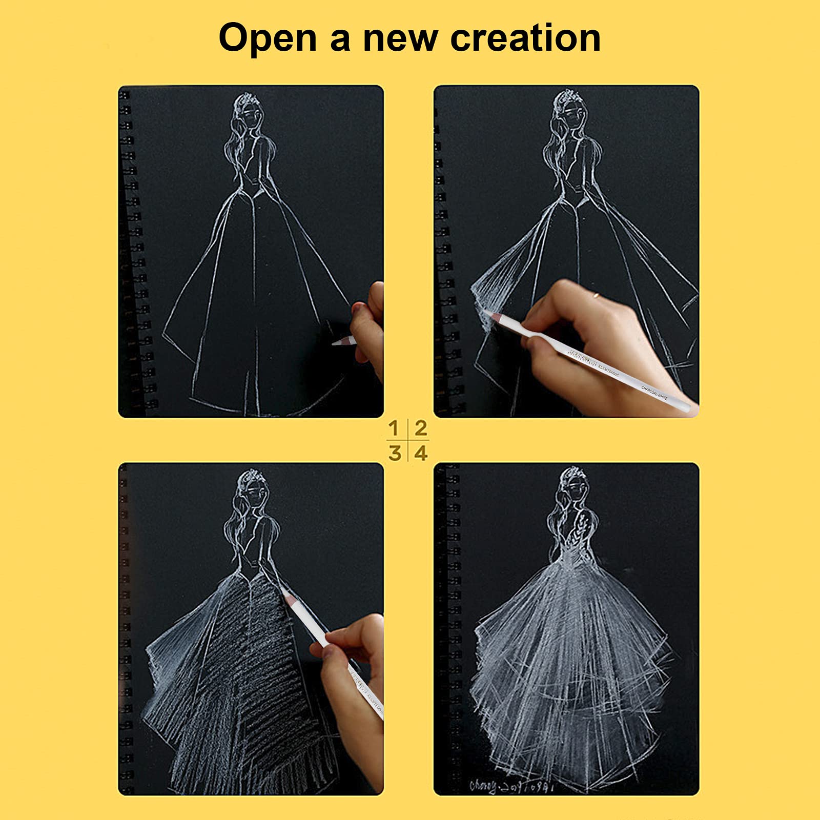 白鉛筆 3本セット デッサン用 塗り絵用色鉛筆 白 ハイライト鉛筆 ぼかし 塗り重ね ペンチャコール スケッチ 鉛筆画 透け感 白い線引き 大人の色鉛筆 木炭鉛筆 絵画 デザイン 素描 チャコー crestshop-10044014 CREST shop サンプル画像2
