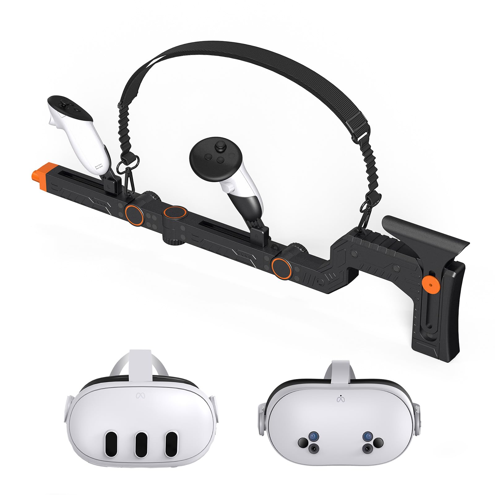 For Meta Quest 3/ Quest 3S対応ガンストック VR用シューティングゲームgun stock コントローラー用 アクセサリー 磁石設計＆射撃補正機能搭載｜マルチポジション調整可能設計｜ショルダーホルスタ