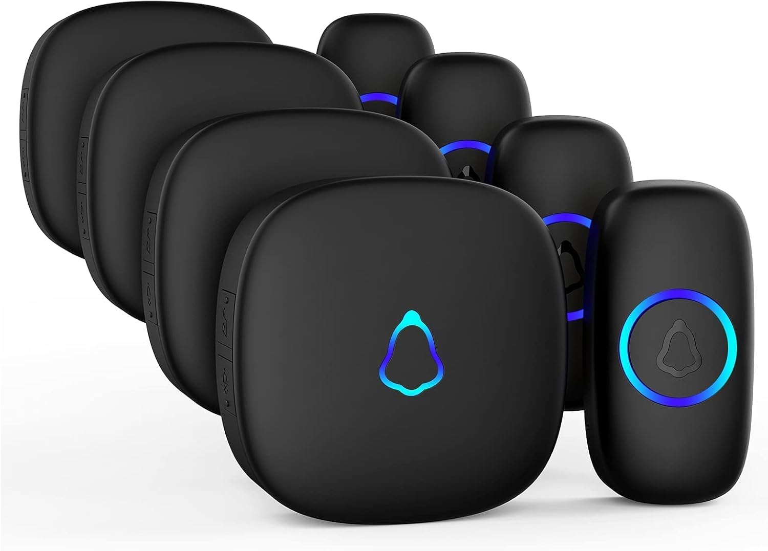 SECRUI ワイヤレスチャイム 玄関チャイム インターホン ワイヤレス 工事不要 電池式 防水ドアベル 呼び鈴 受信機 2個 7色提示led 58曲 5段階音量調節 300M無線範囲(4送信機+4受信機)