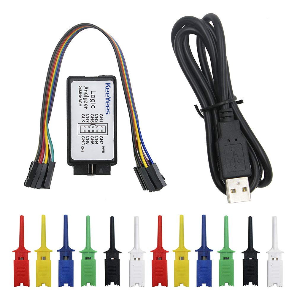 KeeYees USBロジックアナライザ 24MHz 8チャンネル テストフッククリップ付き USBケーブル付き 8CH UART IIC SPI ARMに対応 FPGAに対応 M100 SCMに対応