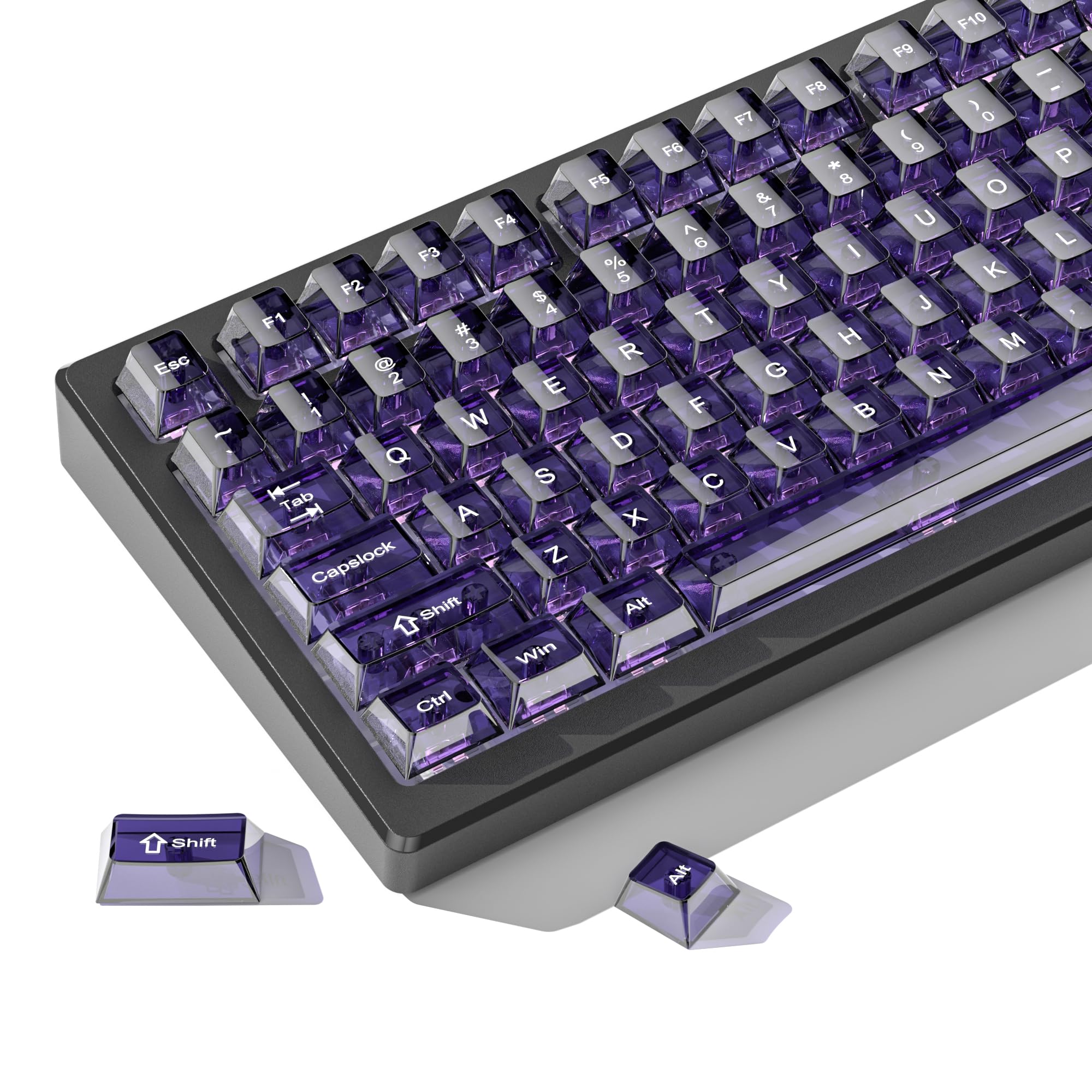 Rakuten - キーキャップ Womier 115キー パープルクリア キーボードキーキャップ、透明セラミックジェリーキーキャップセット、チェリープロファイル、MXスイッチ対応、メカニカルキーボード用