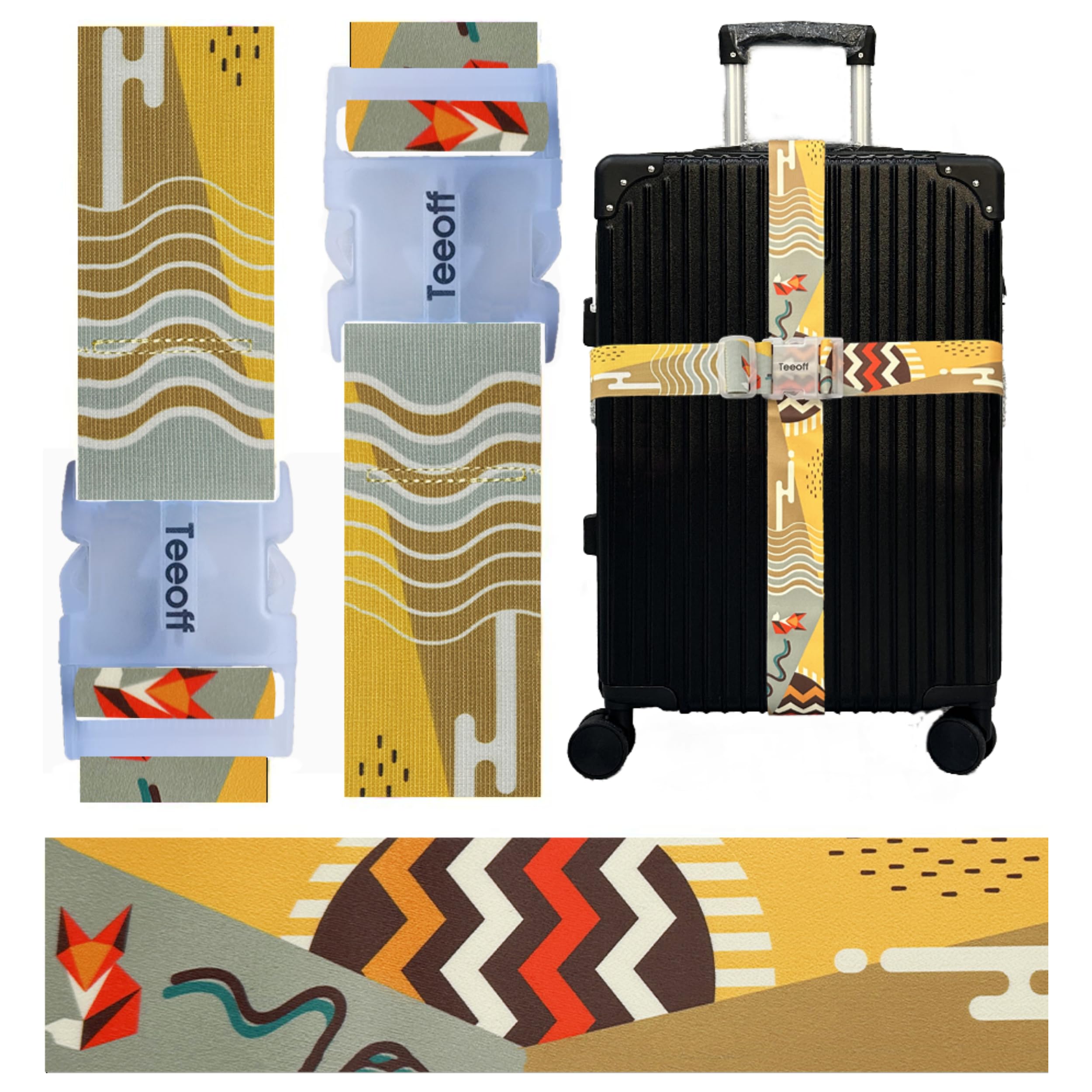 Teeoff 2 Pack Elastic Luggage Straps Suitcase Belts Travel Bag Accessories 2パック弾性荷物ストラップスーツケースベルトトラベルバッグアクセサリー調節可能220CM (Finding Fox)
