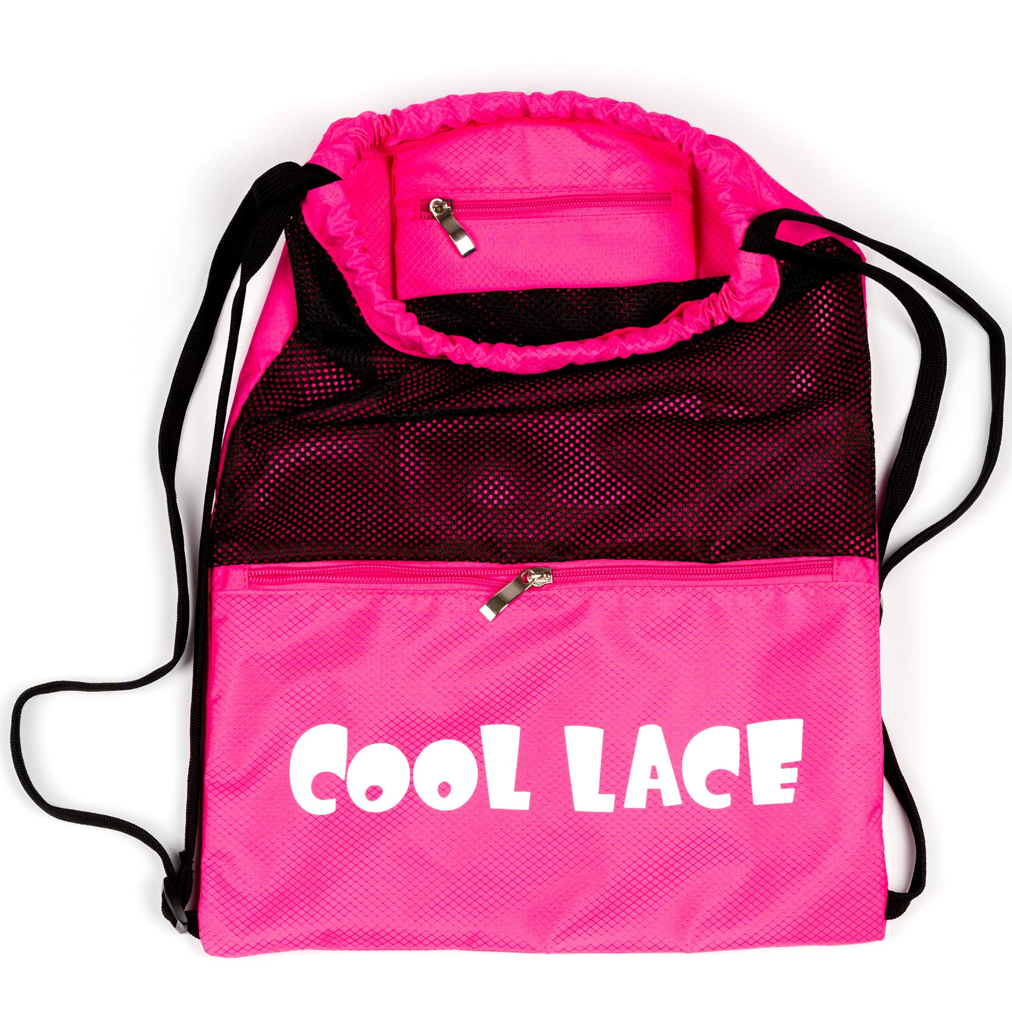  COOL LACE Drawstring Bags For Kids 巾着袋ジップポケット付きジーンズ袋収納バックパックバッグF (Rosy)
