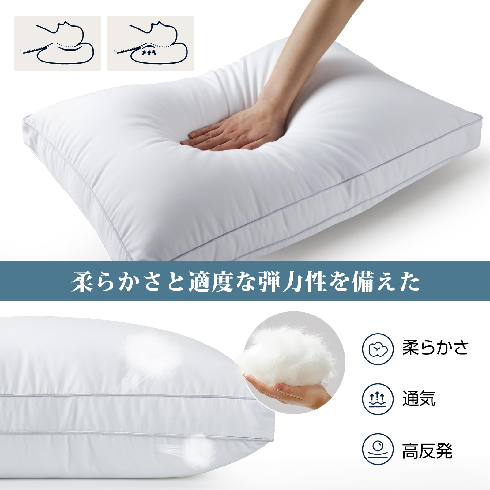 CREST shopの枕 まくら 高級ホテル仕様 首が痛くならない 安眠枕 横向き寝 低め 高め 快眠枕 丸洗い可能 高さ調整 ふわふわ 立体構造 通気性 pillow プレゼント63x43x20cm (ホワイト)｜アングル2