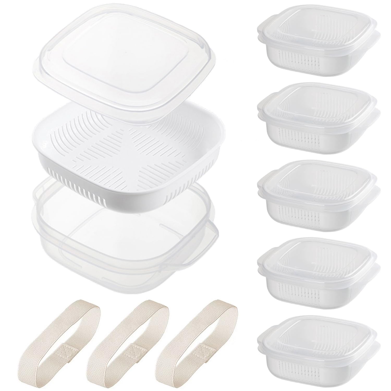 Rakuten - 冷凍ごはん容器 冷凍ご飯 保存容器 6個入り 一膳分 ごはん冷凍容器 冷凍ライスコンテナー ご飯小分け容器 水切りザル付き BPAフリー 電子レンジ対応/食洗機対応 ベルト3本付き