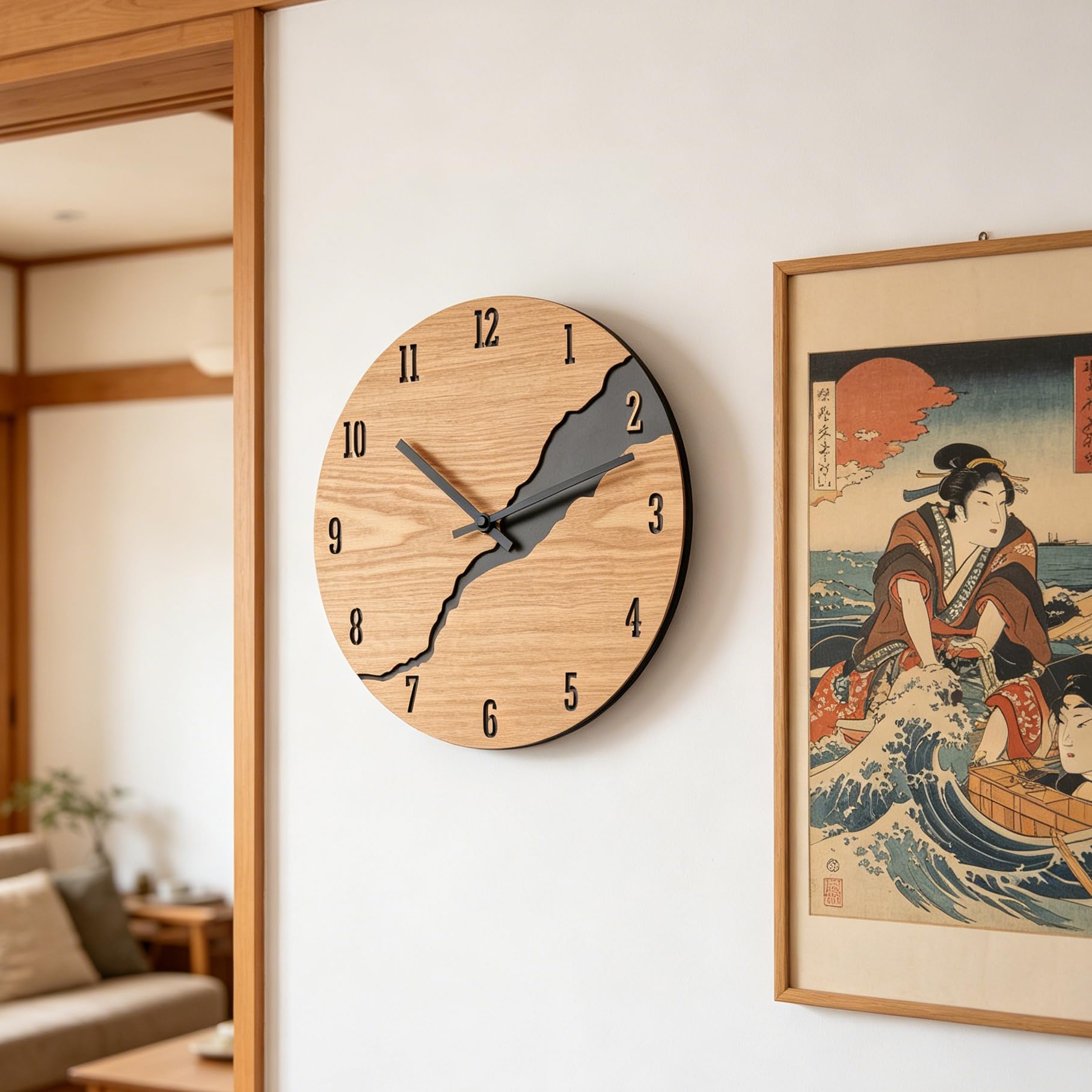Nbdeal 電波時計 30cm 木製掛け時計 アートクラックデザイン 静音ムーブメント 自動時刻合わせ 寝室 書斎 リビング対応 電池式​