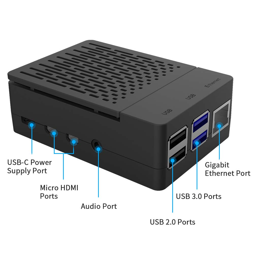 GeeekPi Raspberry Pi 4用ケース ABS素材 冷却PWMファン（40×40×10mm）＆ヒートシンク付属 シンプルな取り外し可能トップカバー Raspberry Pi 4 Model B対応（ブラック）
