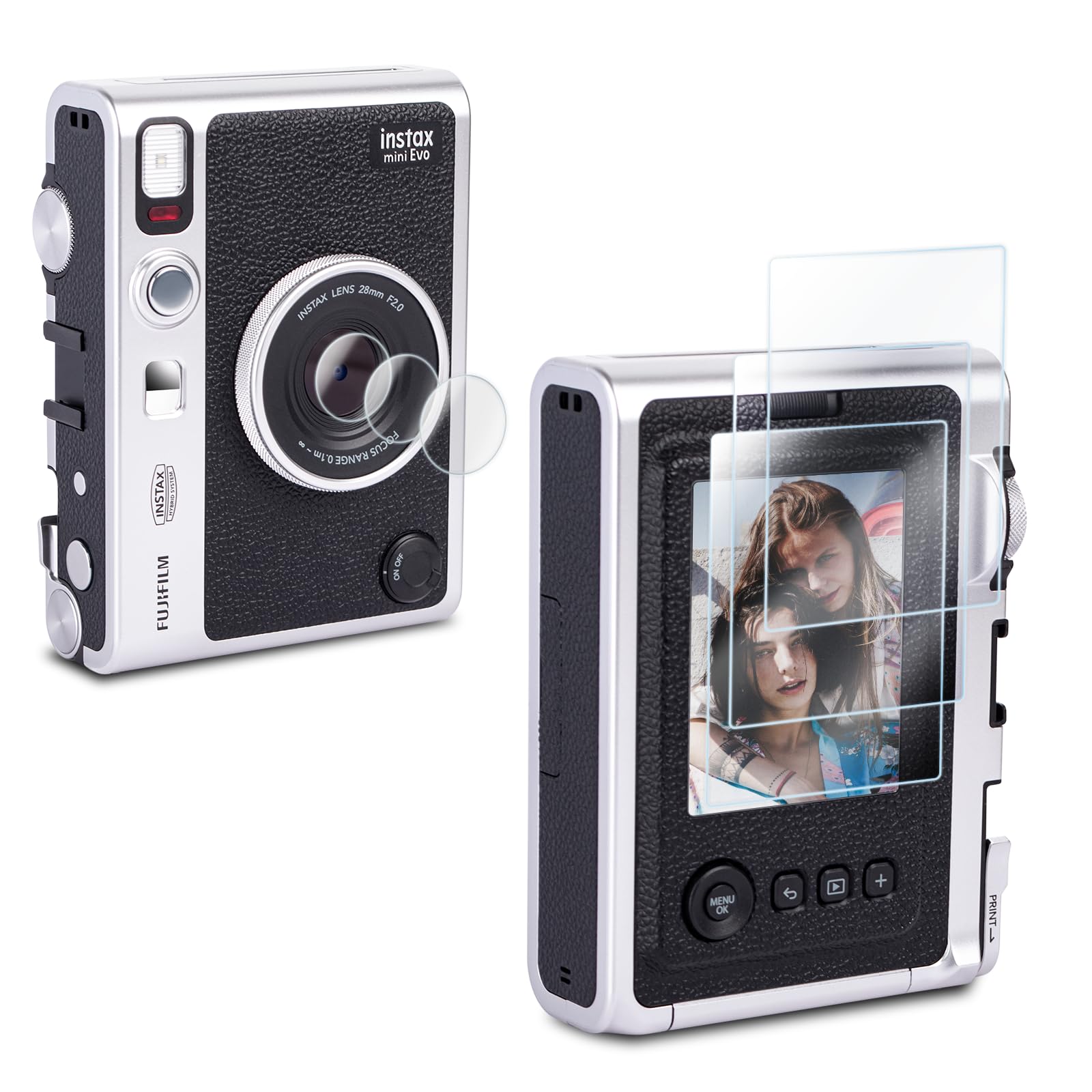 Rieibi 【3+3セット】instax mini evo 保護フィルム、mini evo スクリーン保護フィルム＋レンズ保護フィルム instax mini evo强化ガラスフィルム 液晶プロジェクター 極薄 自動吸着 表面硬度9H 耐衝撃 指