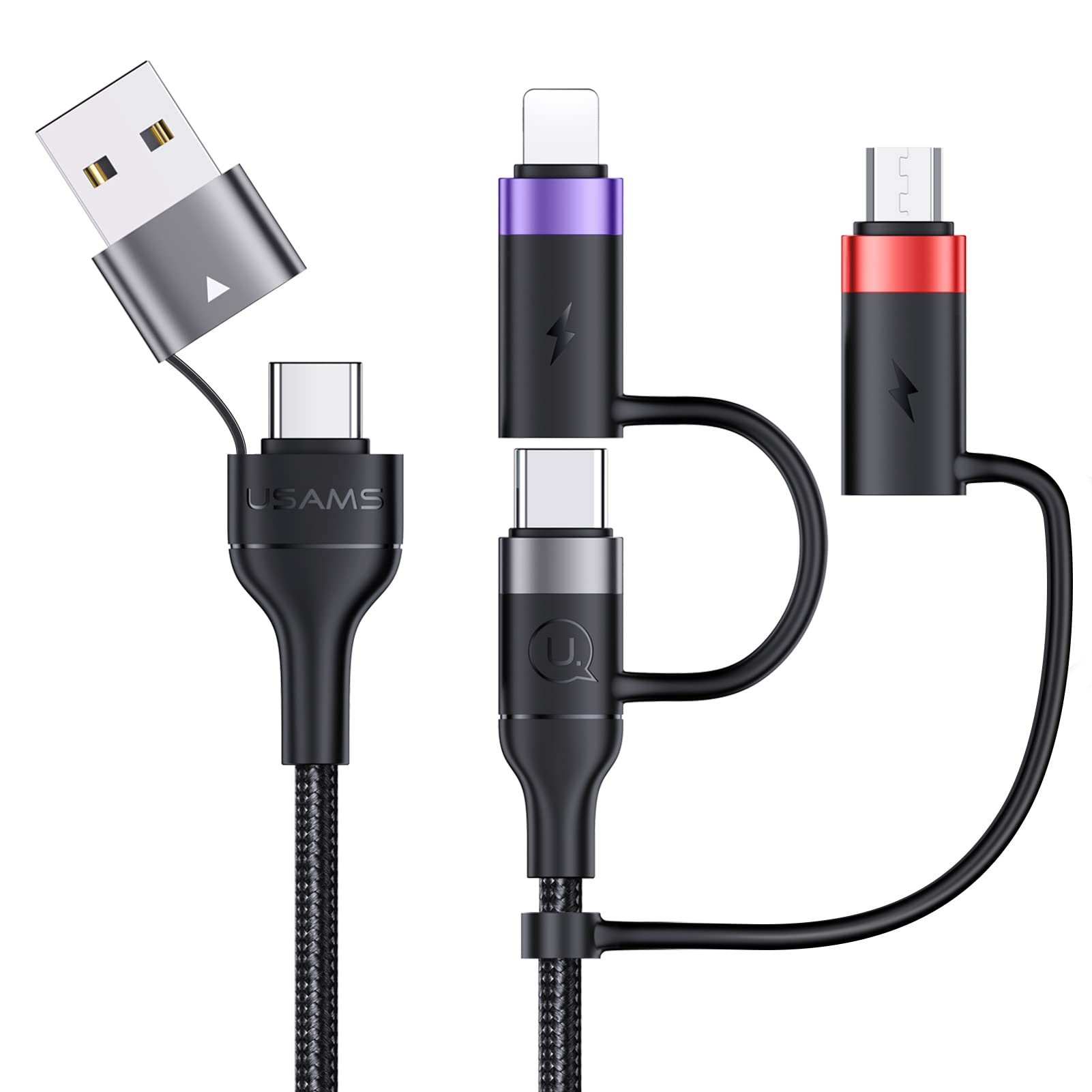 USAMS 充電ケーブル 60WPD対応 急速充電 USB TYPE C ケーブル 1.2M USBケーブル 高速データ転送 Type C to Type C ケーブル USB C to USB A 変換アダプタ ph0ne/タイプC/マイクロ 一本多役 充電ケーブル3in1 多機