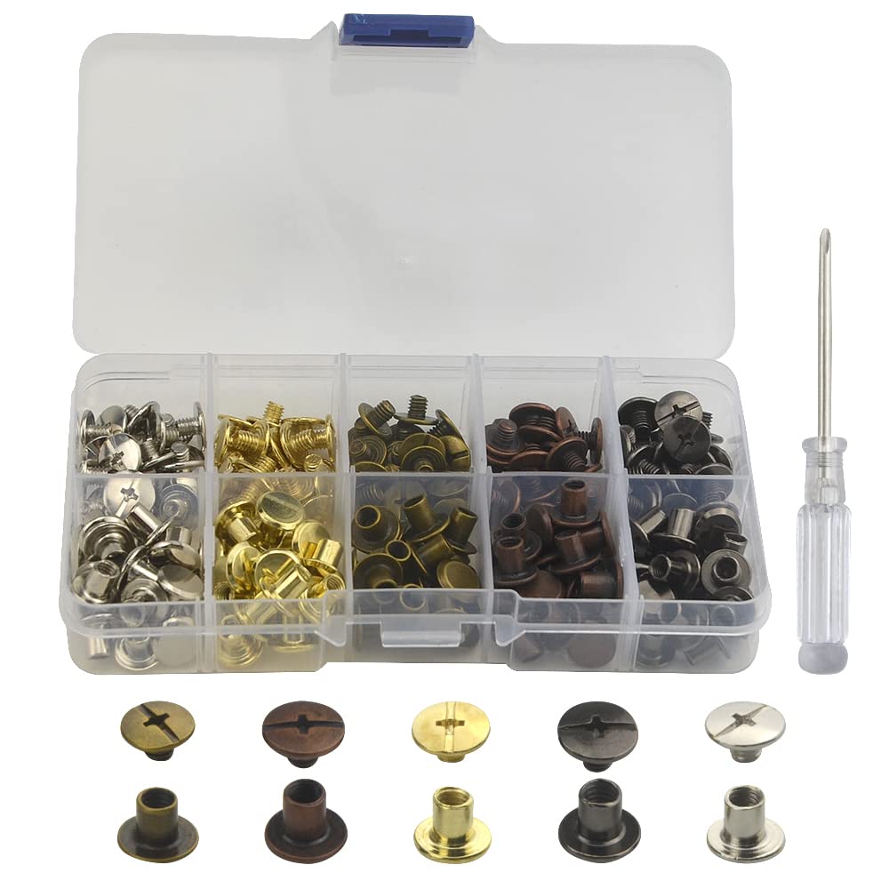 乐天商城 - XINMEIWEN 100セットシカゴスクリューアソートキットDIYレザークラフト用両面レザースクリューリベット（6MM）