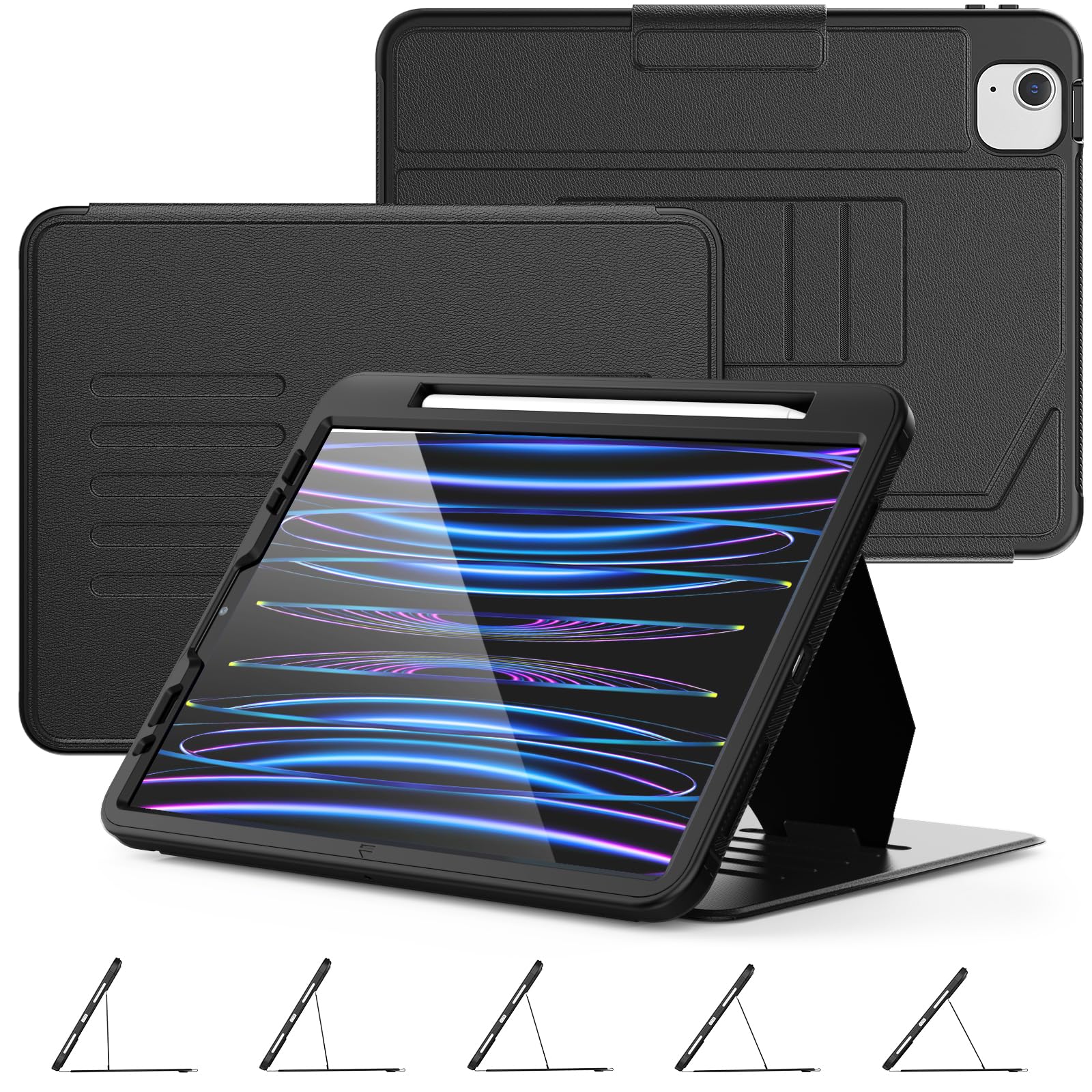 Rakuten - Timecity 対応 ケース iPad Pro 11インチ iPad Air 第5/4世代 10.9インチ 耐衝撃 5段階横置き調節 スリープ/ウェイク機能 TPU素材 PUレザー カード収納 ペン収納 強磁力 完全保護カバー （第4/3/2/1世代/ iPa
