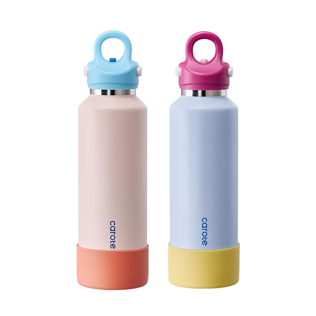 樂天商城 - CAROTE カローテ 水筒 600ml 2本セット 真空断熱スポーツボトル 炭酸飲料対応 保温保冷 ステンレス水筒 片手で開けられる ハンドル付き 食洗機対応 直飲み可能 持ち運びに便利なキャリールー