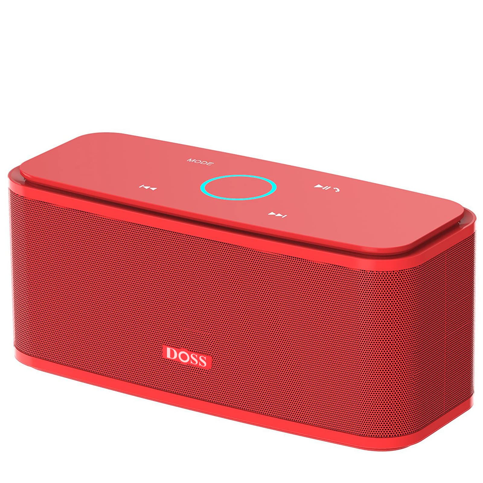 DOSS Soundbox ワイヤレススピーカー Bluetooth5.0搭載 12Wパワフルなサウンド 20時間再生 IPX5防水 タッチコントロール TFカード/Aux入力対応 マイク内蔵 お風呂 車(レッド)