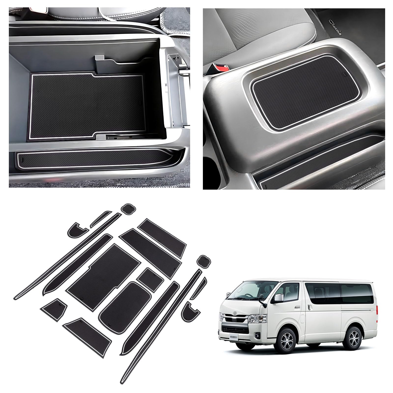 Rakuten - 【BIXUAN】トヨタ ハイエース 200系 5代目 2005+ポケットマット コンソールマット 滑り止め インテリア ハイエース ラバー 車種専用 ドアポケット滑り止め カーパーツ カーアクセサリー カタカ