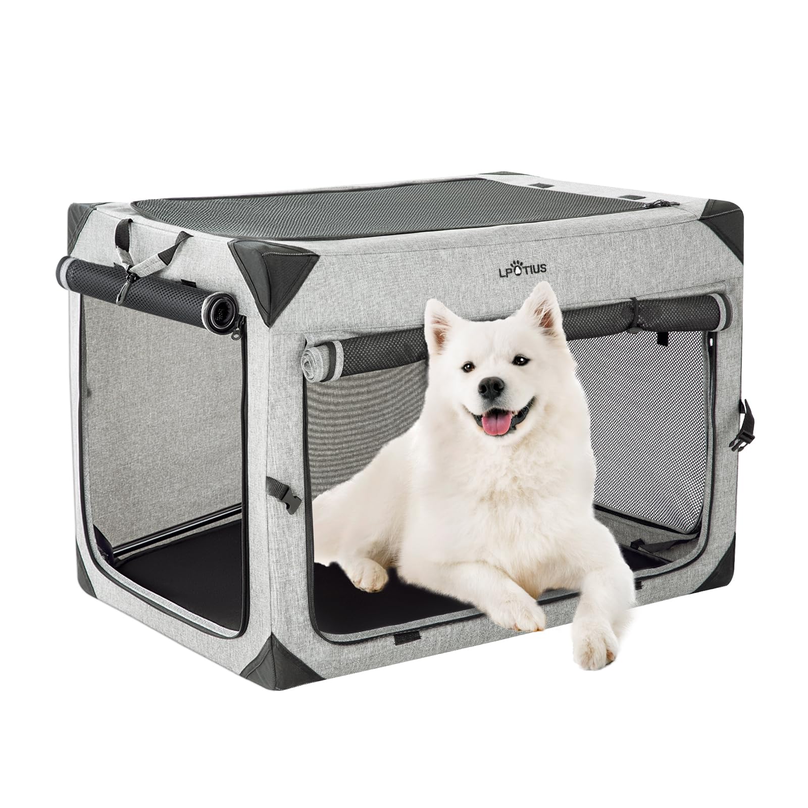 Rakuten - LPOTIUS 折り畳み式 ペット クレート 中型犬 大型犬 猫犬兼用 ペットキャリー 多頭対応 犬用ソフトケージ 4面通気 安定性 折りたたみ簡単 ポータブル ペットケージ カバーが取り外せる 丸洗い