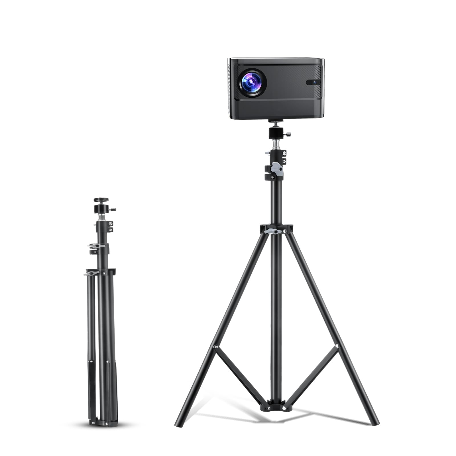 プロジェクター スタンド 三脚 耐荷重2kg 360度回転 60-170cm伸縮型 高さ調節 プロジェクター台 折り畳み 収納便利 軽量 持ち運び1/4ネジ搭載 カメラ、スマートフォン、GoProなど対応可能 オフィ