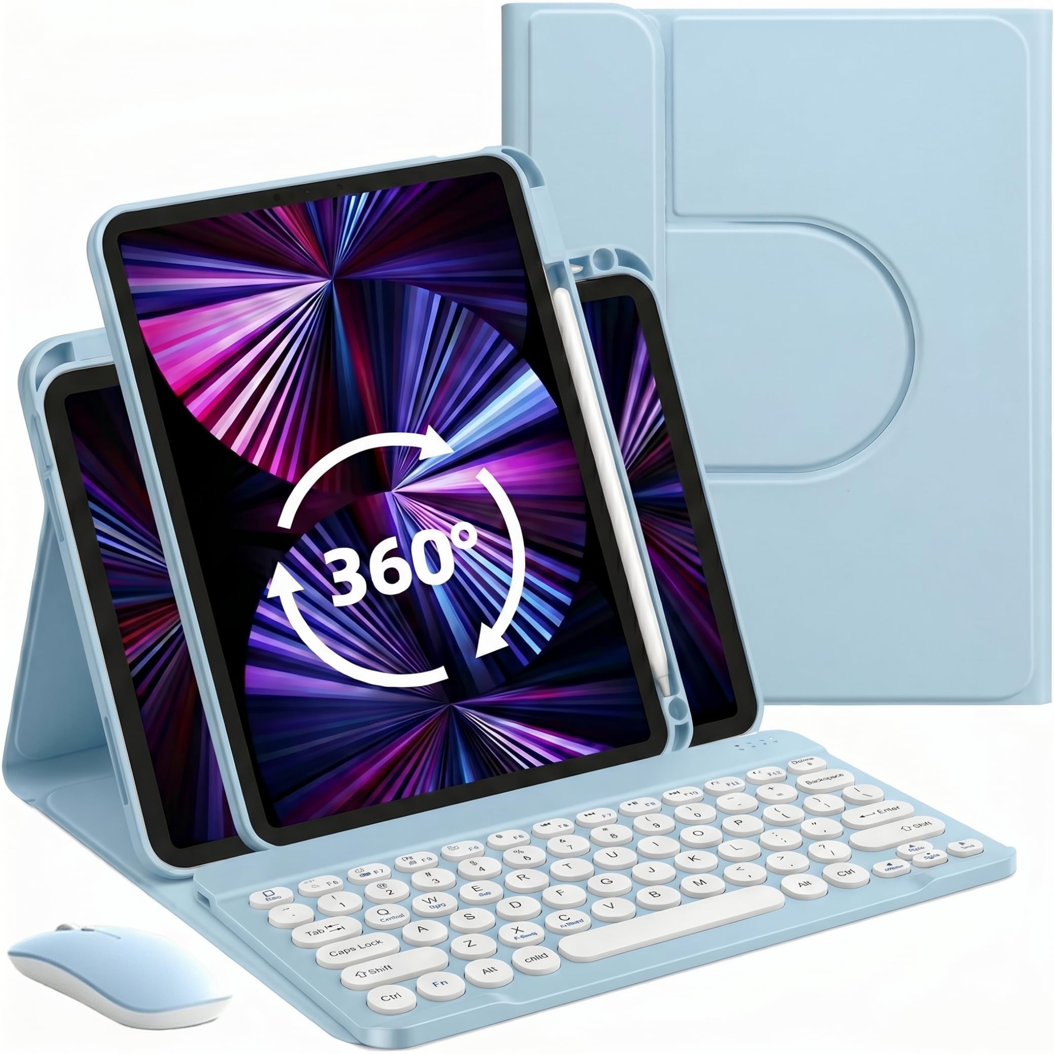 AnMengXinLing マウス付き iPad 第10世代 ケース キーボード付き回転 10.9インチ 2022モデル iPad 10 キーボードケース 縦 アイパッド ペン収納 カバー iPad10世代 耐衝撃 透明 クリア 背面カバー マグネ