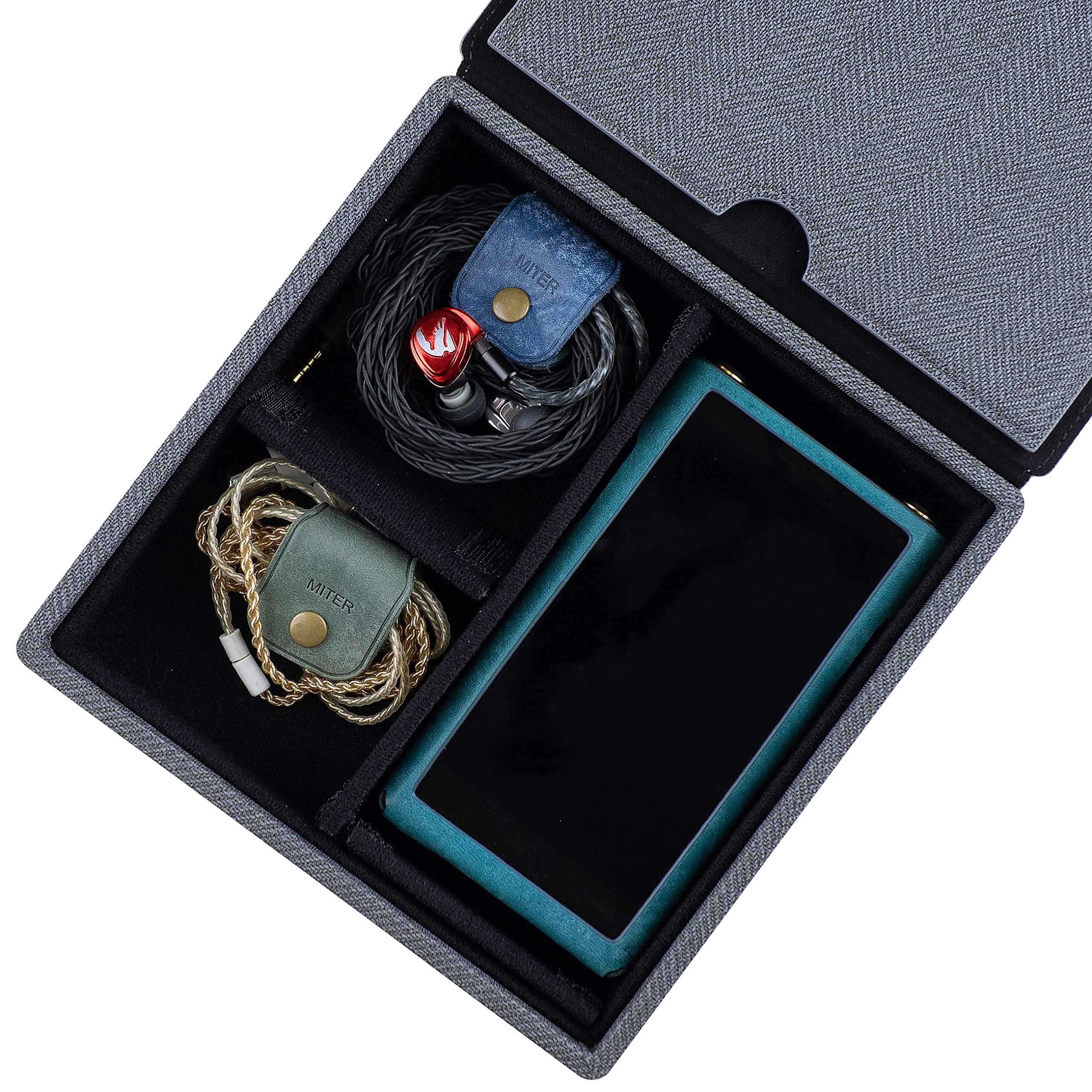 キャリングケース イヤホン 収納 FiiO iBasso Sony Shanling HiBy Cayin Astell&Kern Questyle Earphone 用、IEM イヤホン + デジタルオーディオプレーヤー用ハンドメイドアクリルウィンドウハードストレージボ