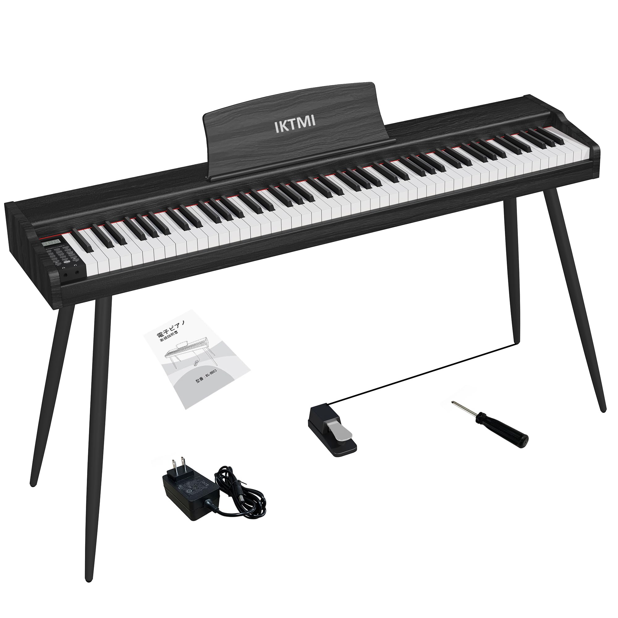 IKTMI 電子ピアノ 88鍵盤 木製 キーボード ピアノ 88鍵 Digital Piano ペダル付き スタンド一体型 アップライトピアノ DREAM音源 MIDI対応 初心者 大人 練習用 ブラック