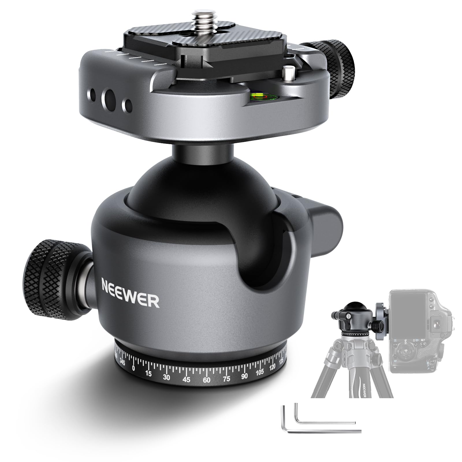 NEEWER ボール雲台 低重心ボールヘッド 自由雲台 三脚雲台 360°回転 & 90°傾斜 40mm金属パノラマカメラマウントアダプター&1/4"Arca型QRプレート付き コンパチブル Peak Design Capture Camera Clip 最大荷