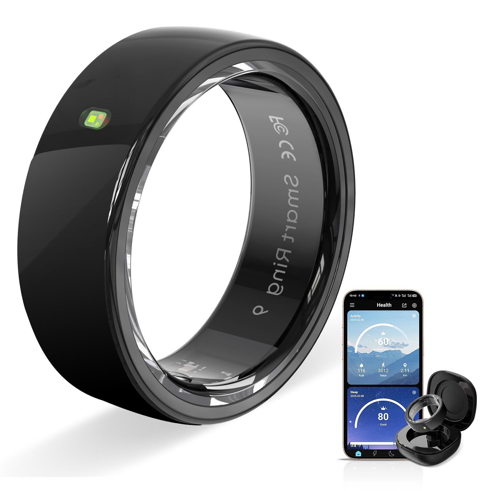 スマートリング 健康管理睡眠管理 最大7日間持続Android/iphone対応 smart ring 5種類データ測定 複数の運動モード 活動量計 小型 カロリー 運動距離 歩数計 通知リマイ