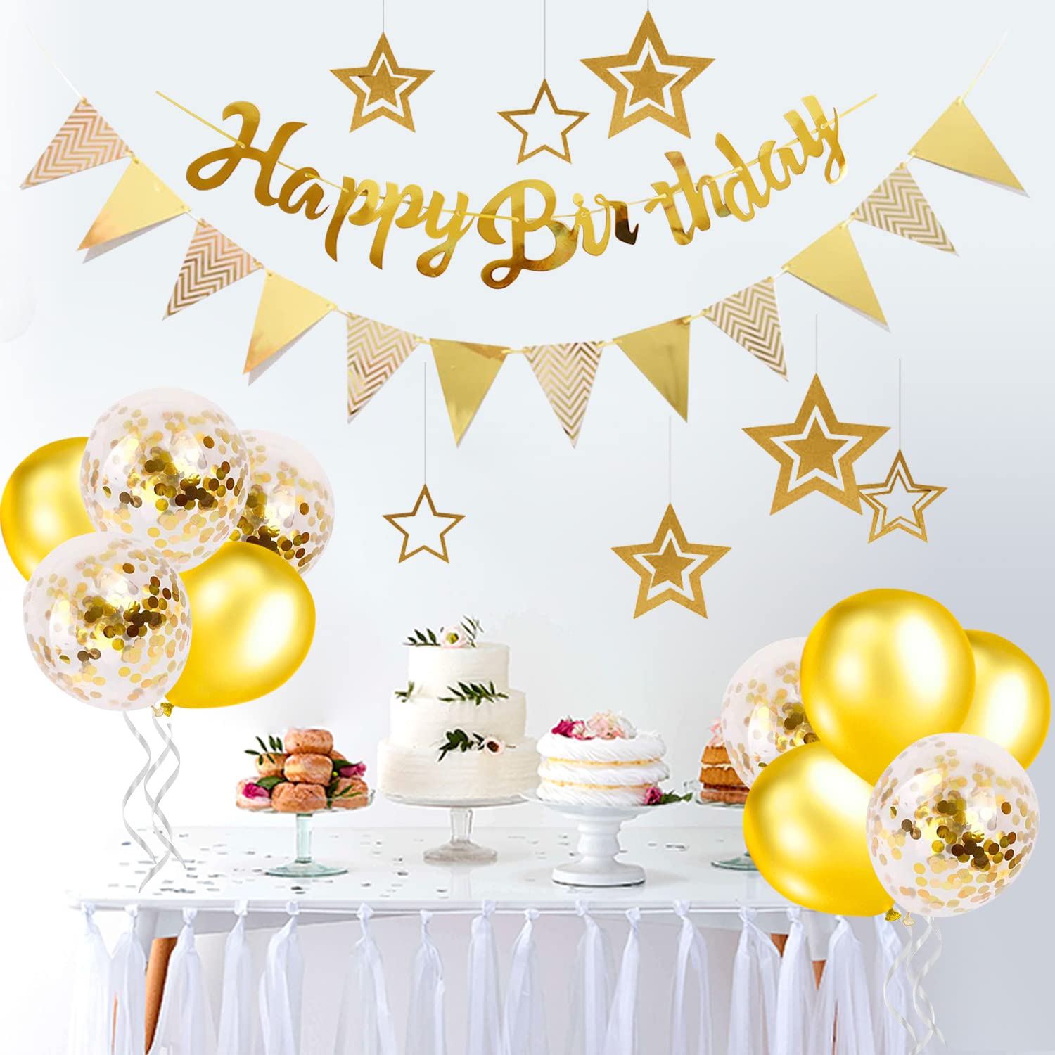 Lasocy 誕生日 飾り付け バースデー バルーン 飾り 風船 HAPPY BIRTHDAY ガーランド 簡単に飾り付け可能 シンプル 誕生日パーティー飾り 男の子 女の子 ゴールド crestshop-10052430 CREST shop サンプル画像2