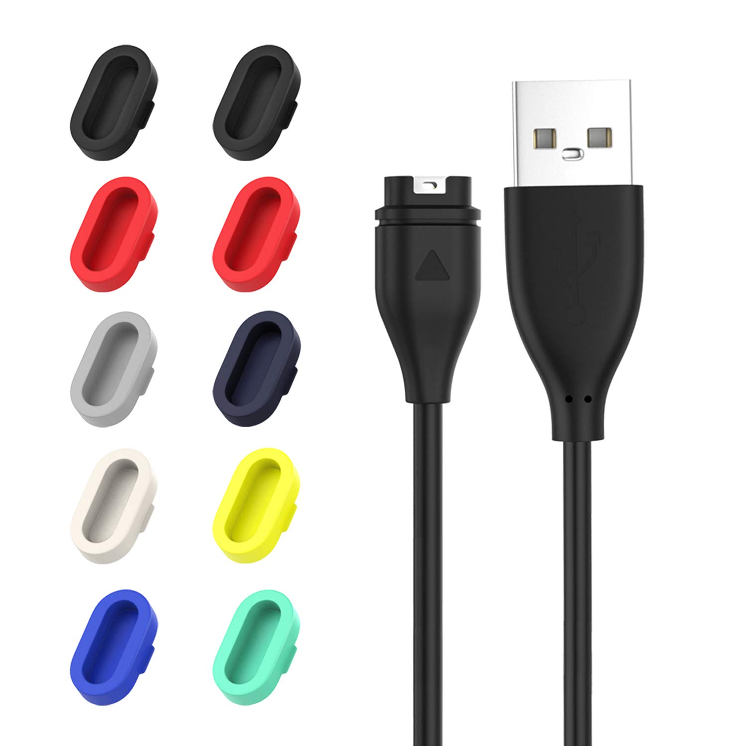  MoKo ガーミン用 充電ケーブル 充電ポート防塵プラグ チャージケーブル1枚とプラグ10枚 USB 1m 充電器 Vivoactive6/5/4、Fenix8/7/7S/7X/6/5、Forerunner970/570/265/165/965/245、Instinct3/2、ApproachS60