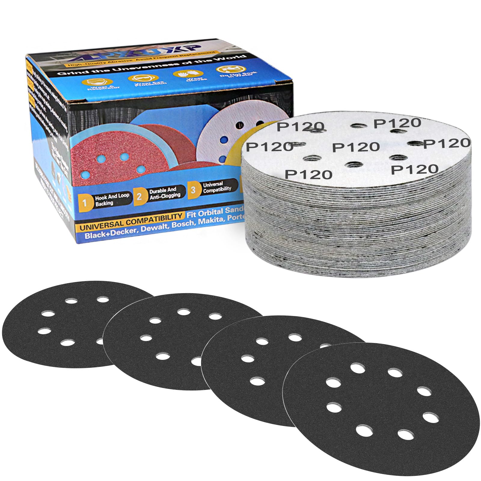 Rakuten - IROKCAKPT 耐水サンドペーパー 125mm #120番 サンダー ペーパー（50枚入）サンディングディスク 粗目 サンディングペーパー 電動サンダー用ディスクペーパー,ヘッドライトの研磨 木工DIY作業に