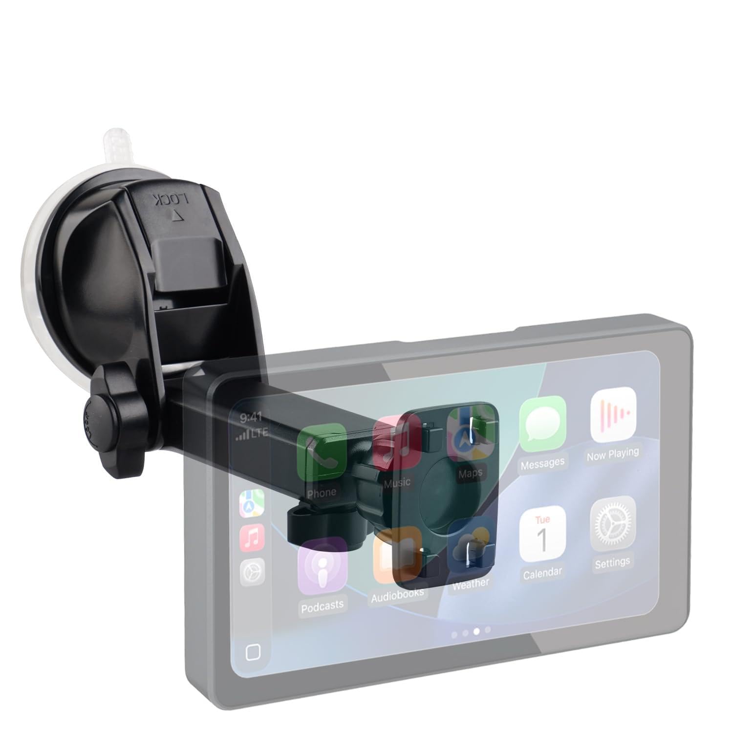 LIMSTYLE ポータブル カープレイ ホルダー 360度回転式 吸盤マウント CarPlay カーオーディオ用 ディスプレイホルダー ScreenFlow/Screen AI対応 ブラケット 長アーム支架 ダッシュボード取付可能