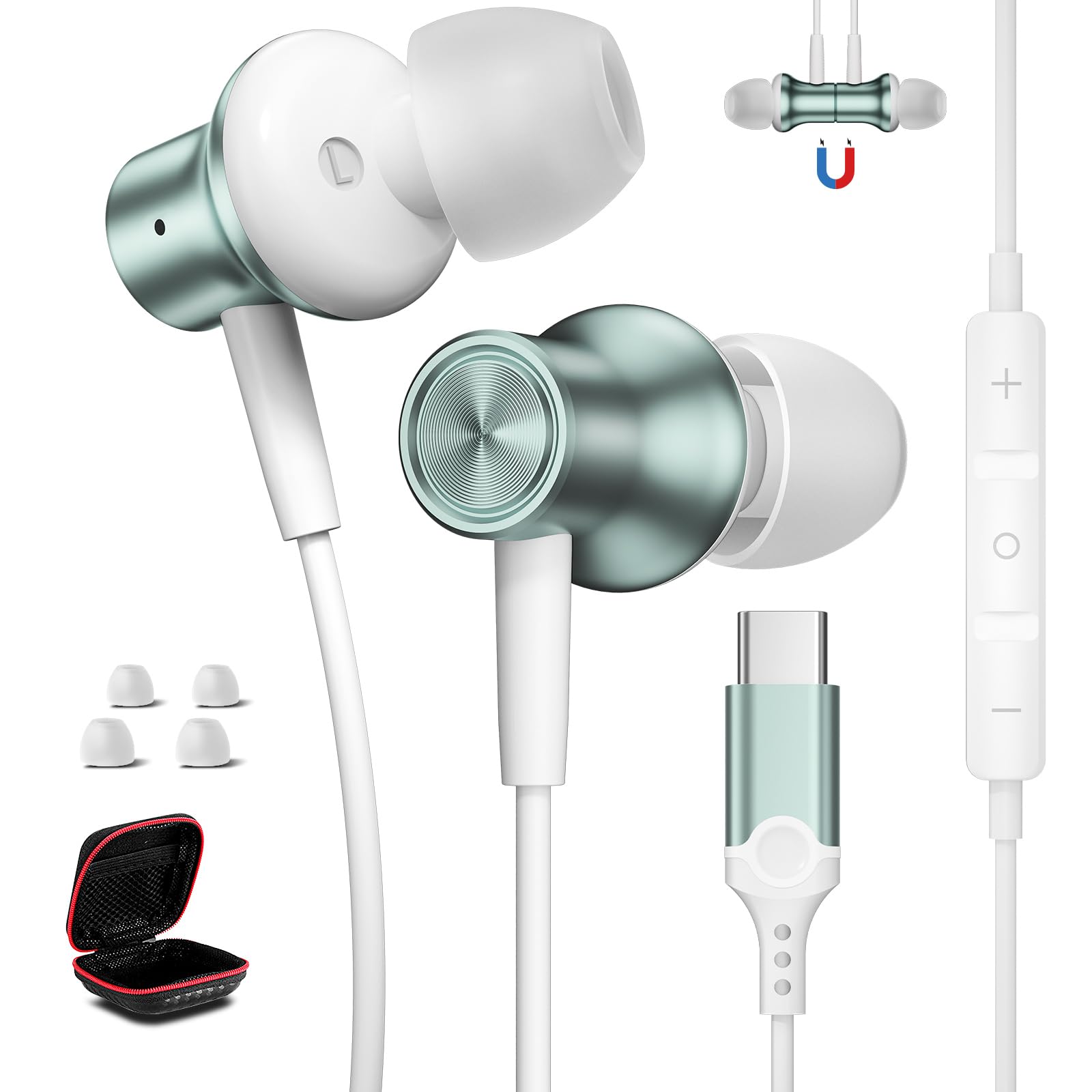 タイプ c イヤホン 有線 マイク付き DACチップ内蔵 HiFi音質 USB Type C イヤフォン 対応iPhone 17 16 Pro Max/iPad Pro Air 5 mini6 10世代 Macbook/Galaxy/AQUOS/Xperia/OPPO/Pixel 9 8a 7a パソコン カタル型 磁気 テレワー