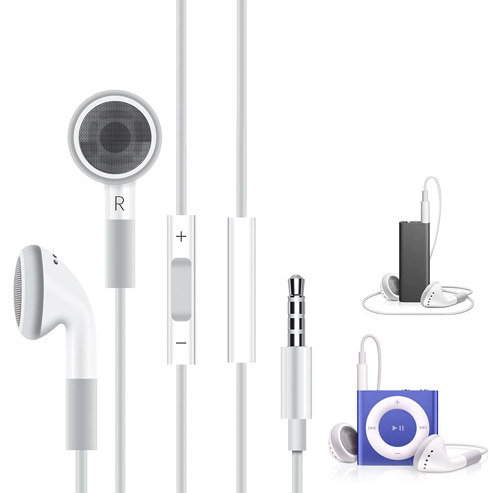for iPod イヤホン 有線 マイク 付き イヤフォン 純正 対応iPod touch/nano/calssic/shuffle専用 for iPhone 5/6/6s/SE/iPad 1/2/3 VoiceOver対応 インナーイヤー 型 音量調節 リモコン付き 3.5mm 通話可能 ステレオ ケ