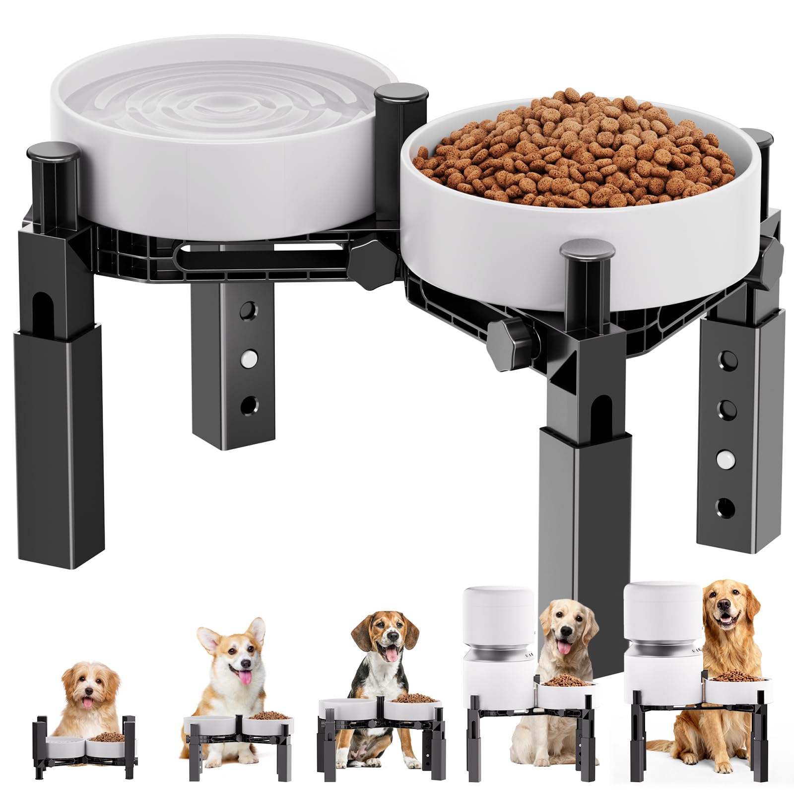 Aystkniet 犬用食器スタンド ダブル 高さ5段階調節（14.7～22.5cm）全犬種対応 中...