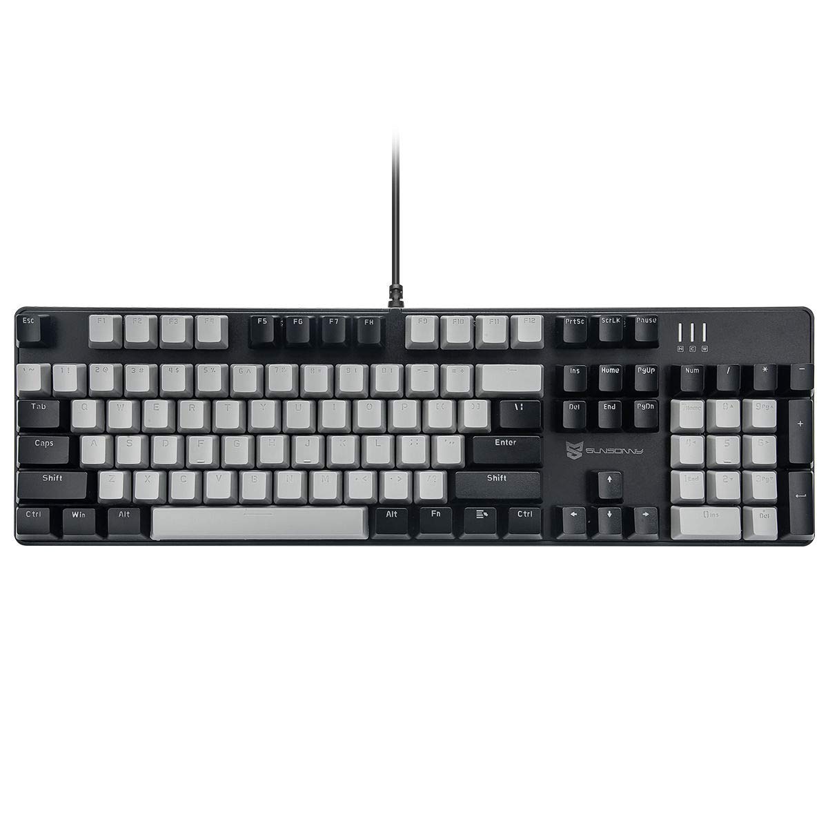 Merdia メカニカル式ゲーミングキーボード 全104キーボード US配列 USB有線キーボード LEDバックライト付き (青軸-ブラックとグレー)