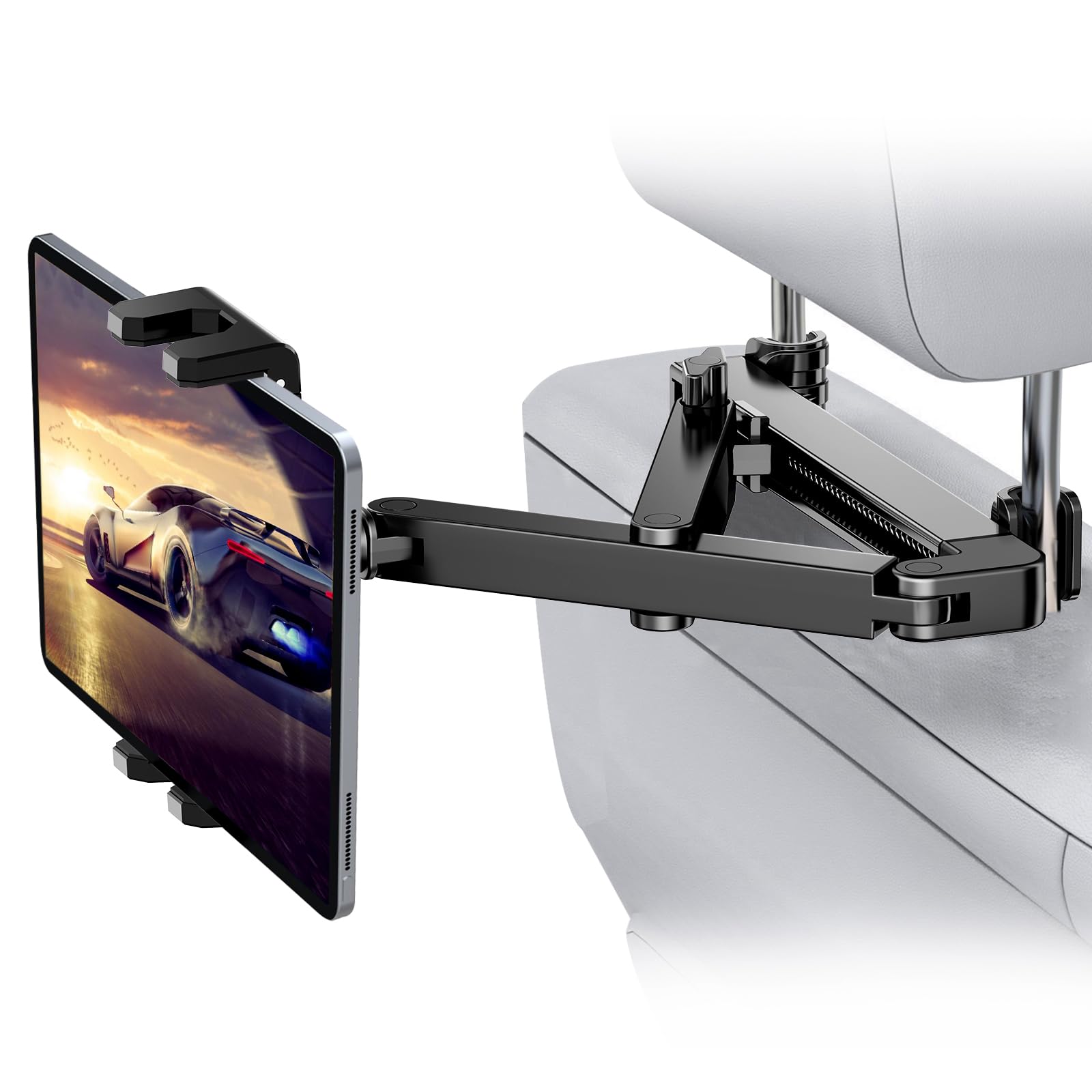 車用ヘッドレスト用タブレットホルダー [3 in 1 三角延長アーム] バックシート用iPad車載ホルダー、子供用のロードトリップ必需品、4.7インチから14.6インチのタブレットとスマートフォン対 crestshop-10057535 CREST shop パッケージ画像